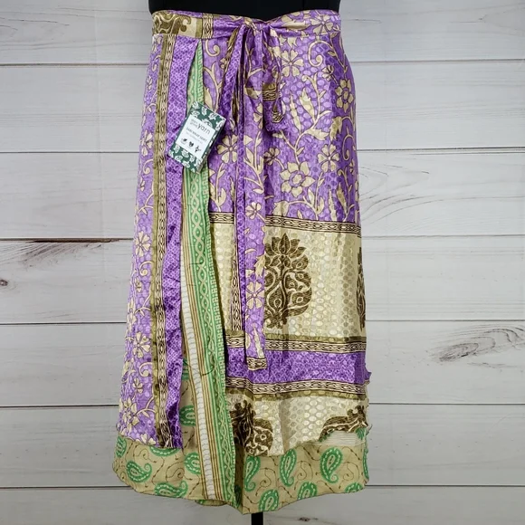 Darn Good Yarn Sari Silk Wrap Skirt Tea Goddess - Picture 1 of 16